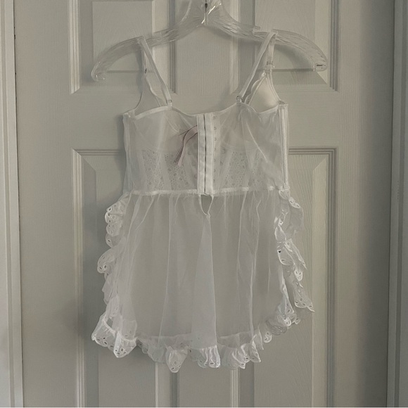 New! Victoria's Secret Lace Mesh Eyelet Ruffle Babydoll Lingerie 22888 - Picture 6 of 13